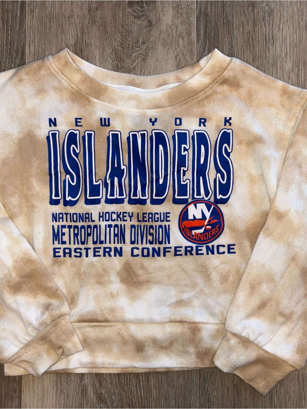 NHL New York Islanders Tie-Dye Crewneck Shirt XS 4/5 - White & Beige NWOT